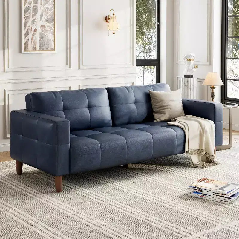 Canapé 3 places en similicuir de 83 po avec coussin de dossier – style moderne du milieu du siècle