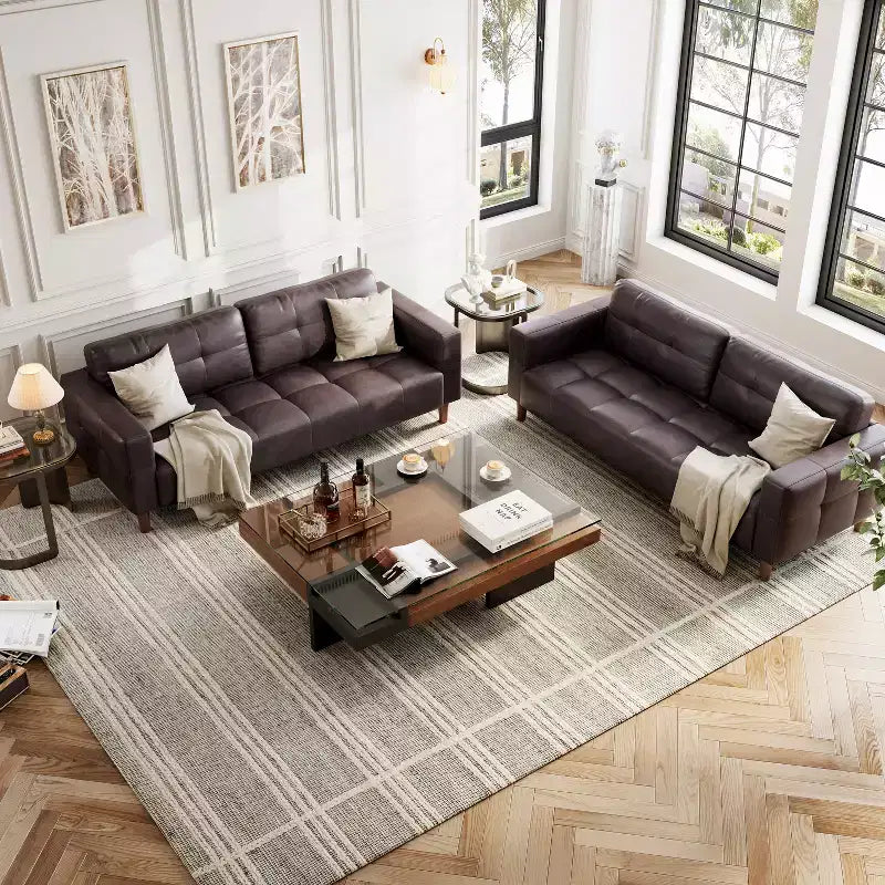 Canapé 3 places en similicuir de 83 po avec coussin de dossier – style moderne du milieu du siècle