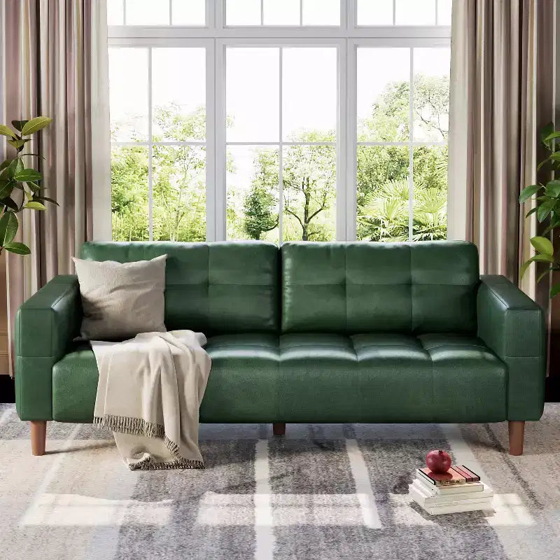 Canapé 3 places en similicuir de 83 po avec coussin de dossier – style moderne du milieu du siècle