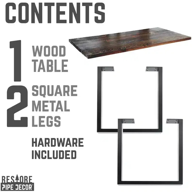 Bureau noir en bois massif avec pieds en tube de 71 cm, à l'horizontale