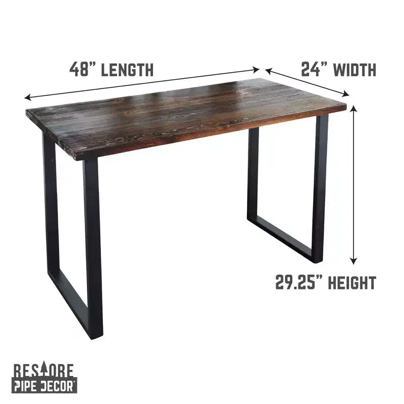 Bureau noir en bois massif avec pieds en tube de 71 cm, à l'horizontale