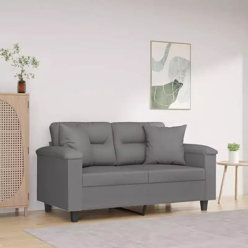Canapé 3 places avec oreillers – Canapé en tissu microfibre gris foncé