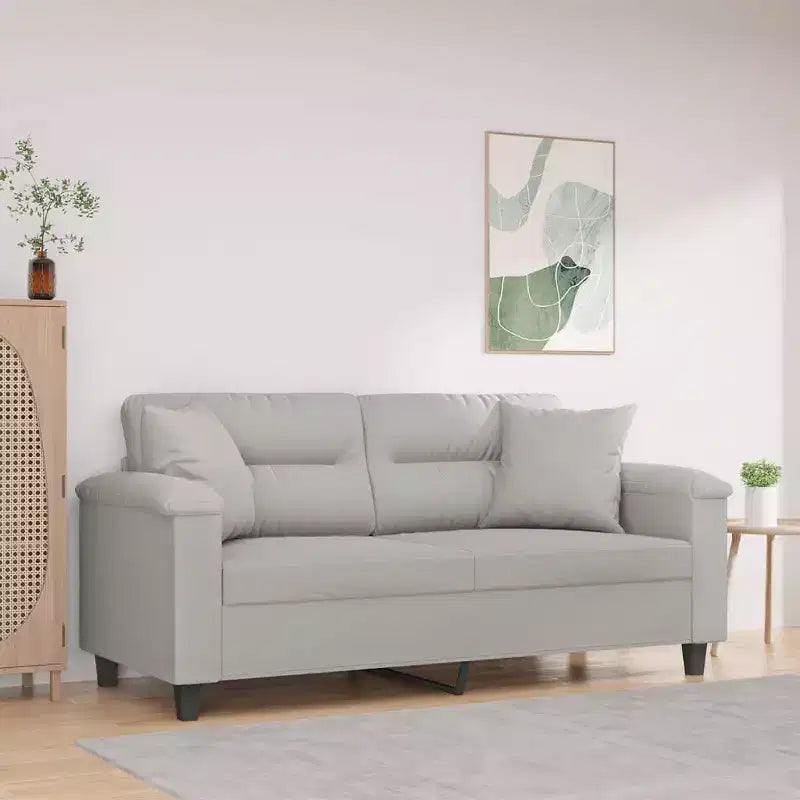 Canapé 3 places avec oreillers – Canapé en tissu microfibre gris foncé