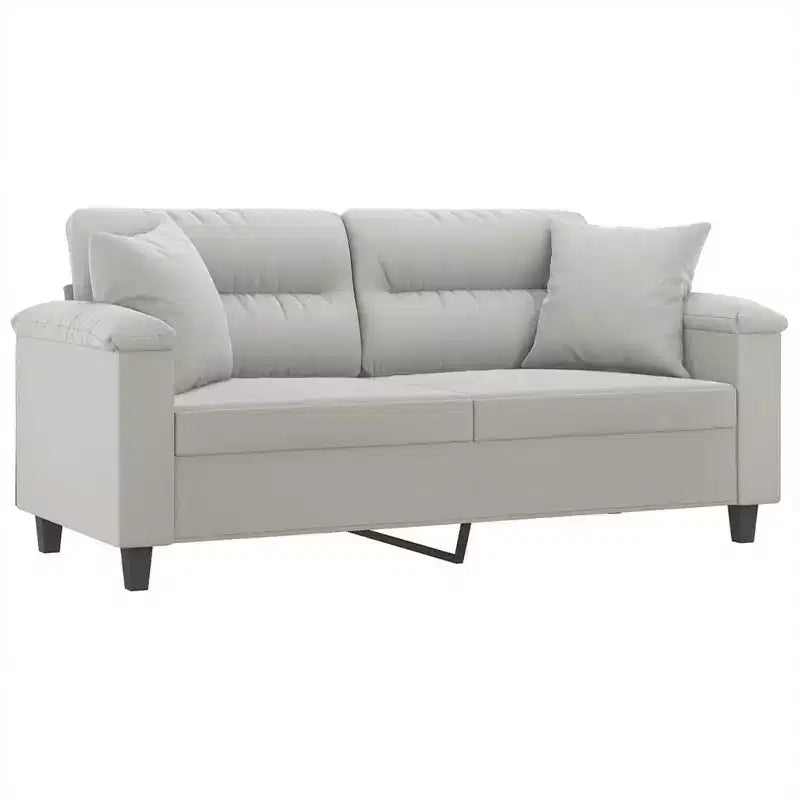 Canapé 3 places avec oreillers – Canapé en tissu microfibre gris foncé