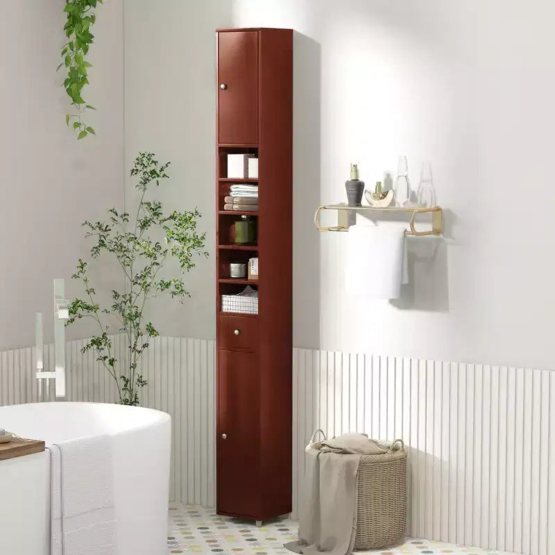 Meuble de Rangement Salle de Bain Haut et Fin avec Tiroir et Étagères Réglables
