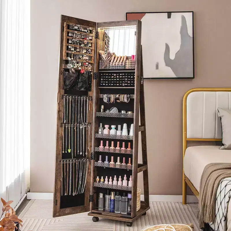 Armoire à bijoux de 64 pouces avec miroir et lumières LED