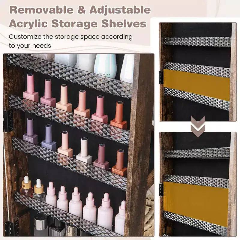 Armoire à bijoux de 64 pouces avec miroir et lumières LED