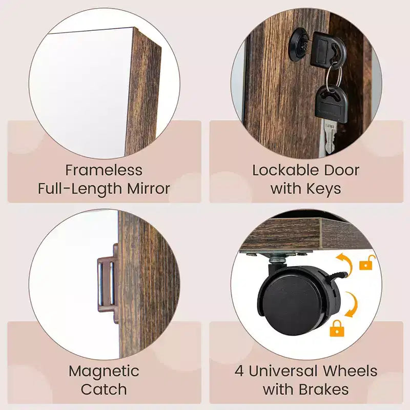 Armoire à bijoux de 64 pouces avec miroir et lumières LED