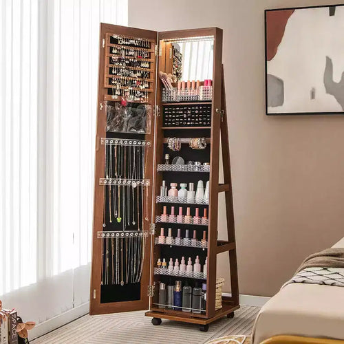 Armoire à bijoux verrouillable de 162,6 cm avec miroir et éclairage LED