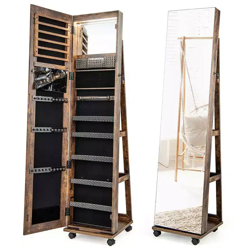 Armoire à bijoux de 64 pouces avec miroir et lumières LED
