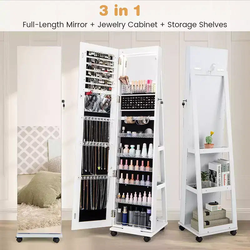 Armoire à bijoux de 64 pouces avec miroir et lumières LED