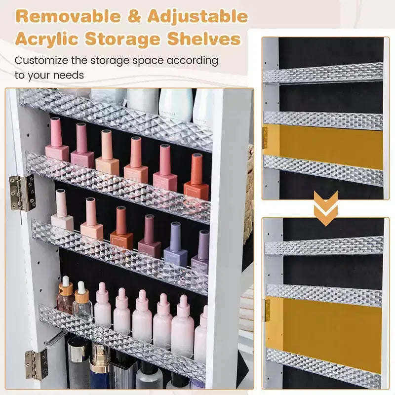 Armoire à bijoux de 64 pouces avec miroir et lumières LED
