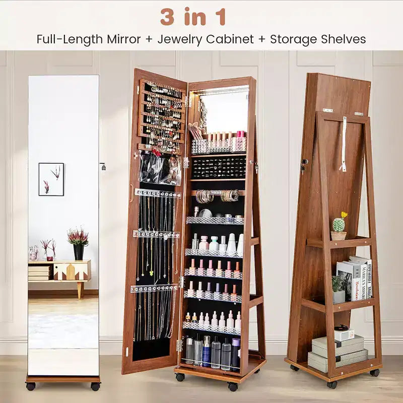 Armoire à bijoux de 64 pouces avec miroir et lumières LED