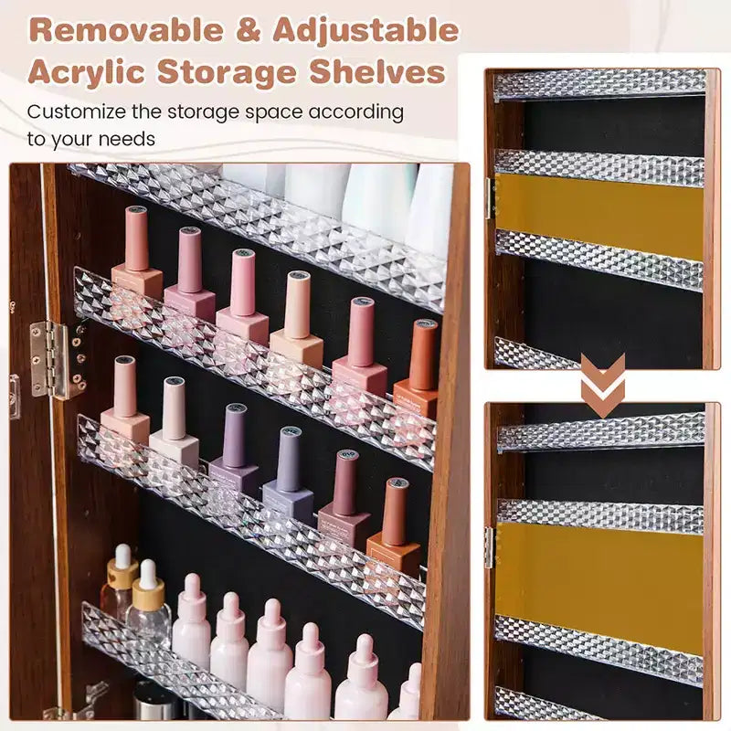 Armoire à bijoux de 64 pouces avec miroir et lumières LED