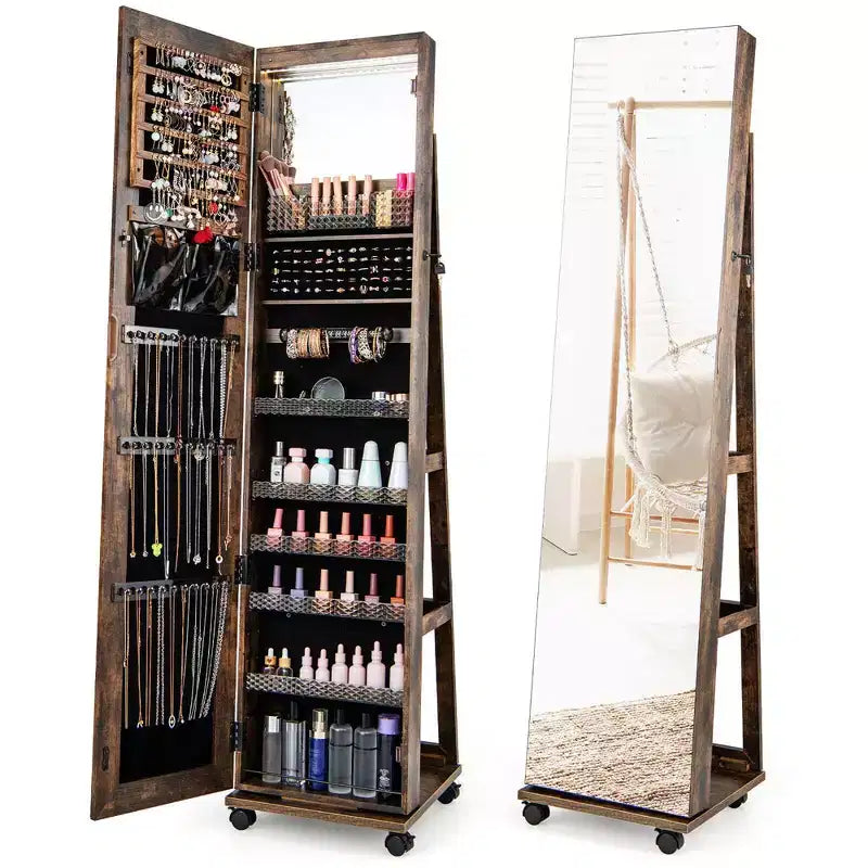 Armoire à bijoux de 64 pouces avec miroir et lumières LED