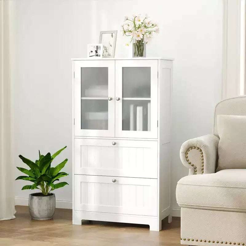 Meuble de rangement de salle de bain sur pied avec 2 tiroirs et placard
