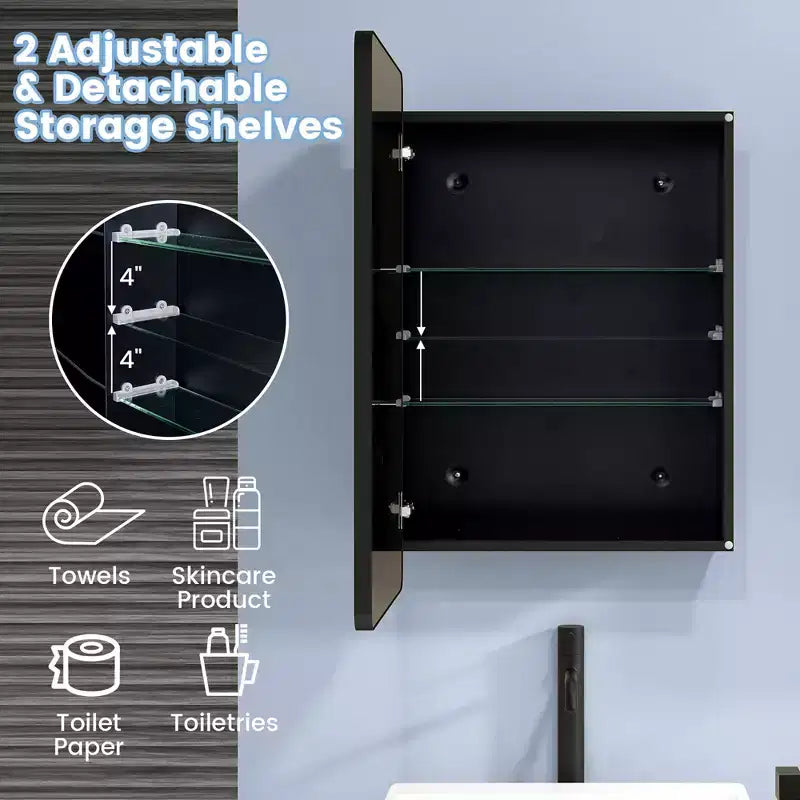 Armoire de toilette 50 x 75 cm avec cadre en aluminium et étagères réglables