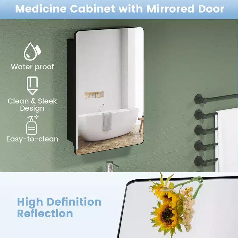 Armoire de toilette 50 x 75 cm avec cadre en aluminium et étagères réglables