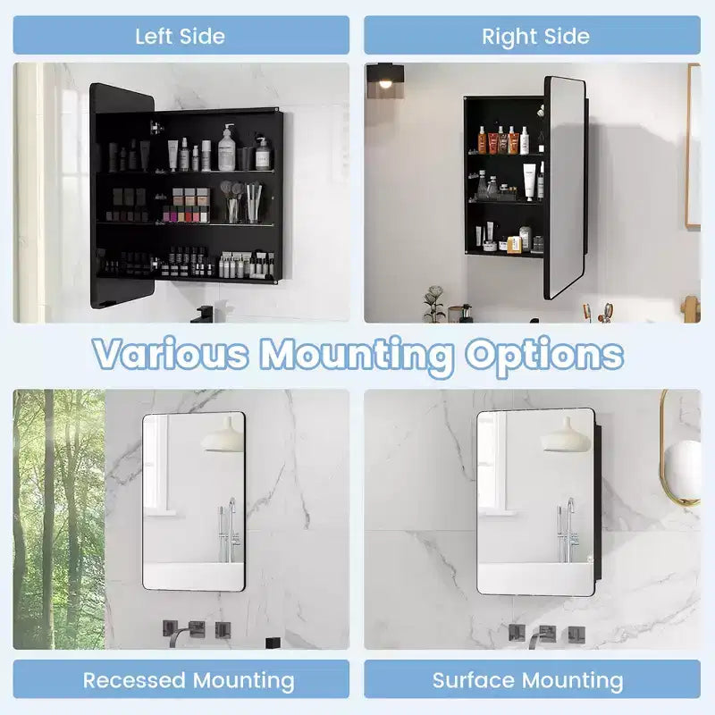 Armoire de toilette 50 x 75 cm avec cadre en aluminium et étagères réglables