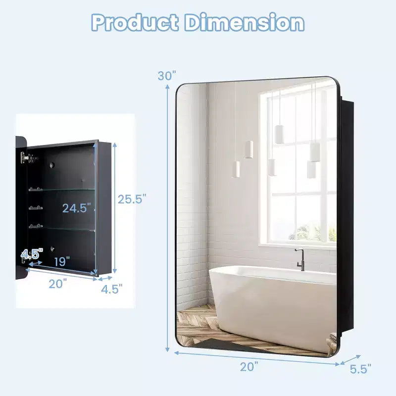 Armoire de toilette 50 x 75 cm avec cadre en aluminium et étagères réglables