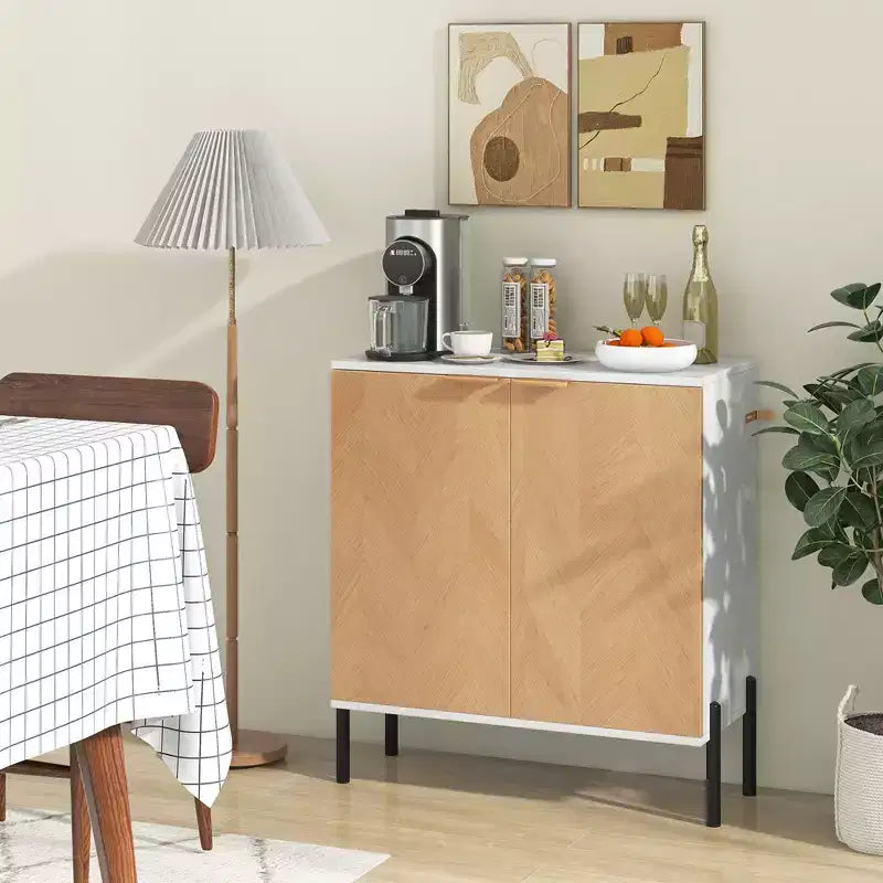 Buffet 2 portes avec étagère, pieds en métal et kit anti-basculement