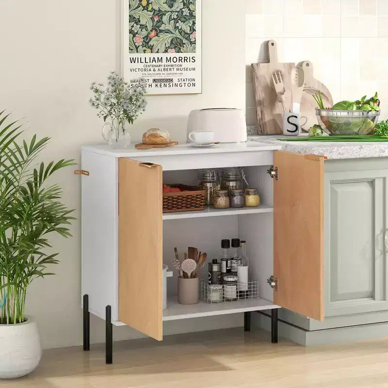 Buffet 2 portes avec étagère, pieds en métal et kit anti-basculement