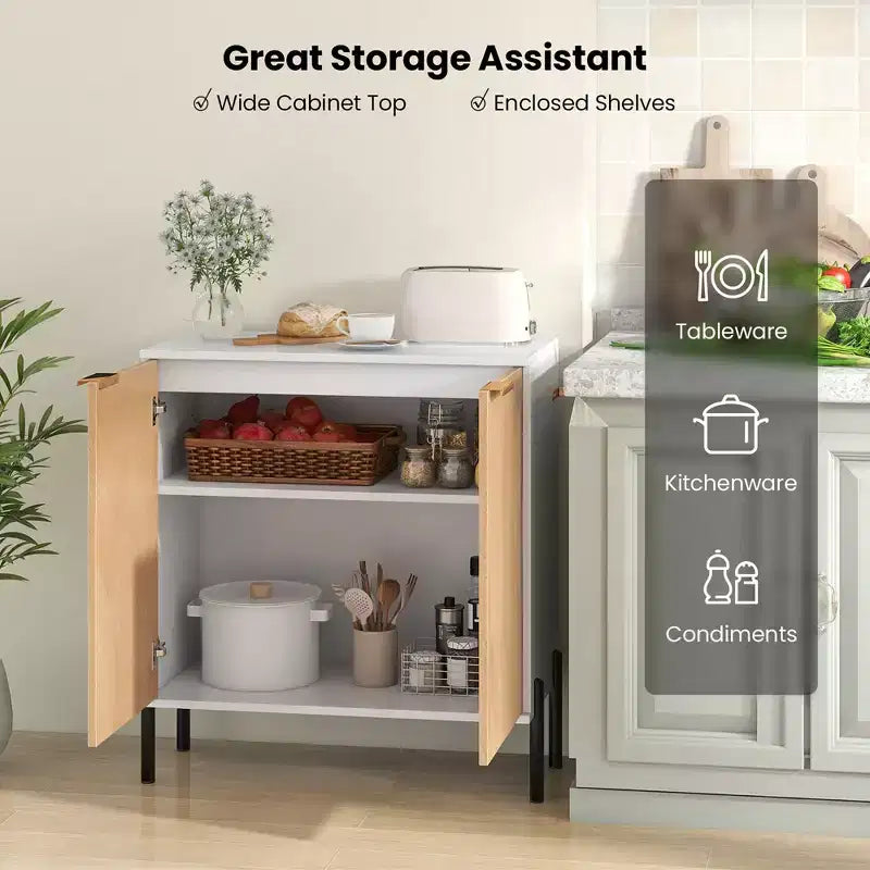 Buffet 2 portes avec étagère, pieds en métal et kit anti-basculement