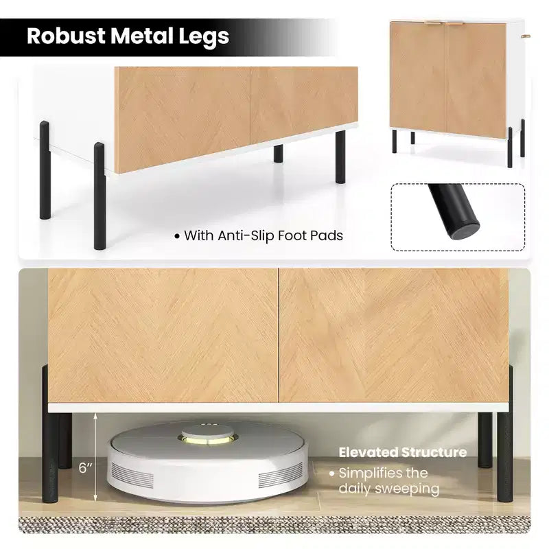 Buffet 2 portes avec étagère, pieds en métal et kit anti-basculement