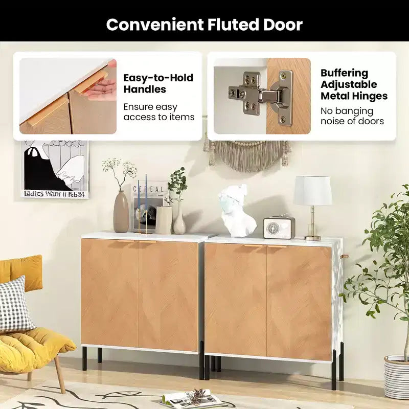 Buffet 2 portes avec étagère, pieds en métal et kit anti-basculement