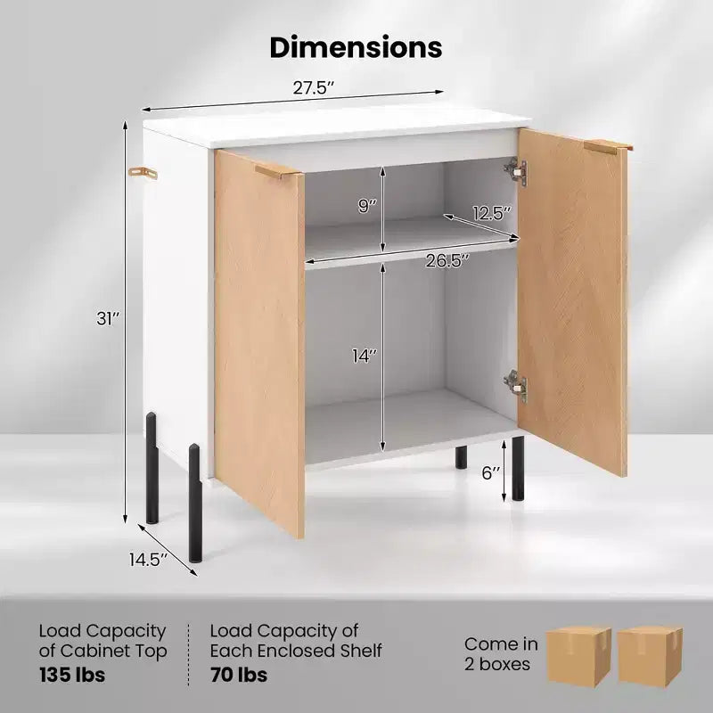 Buffet 2 portes avec étagère, pieds en métal et kit anti-basculement