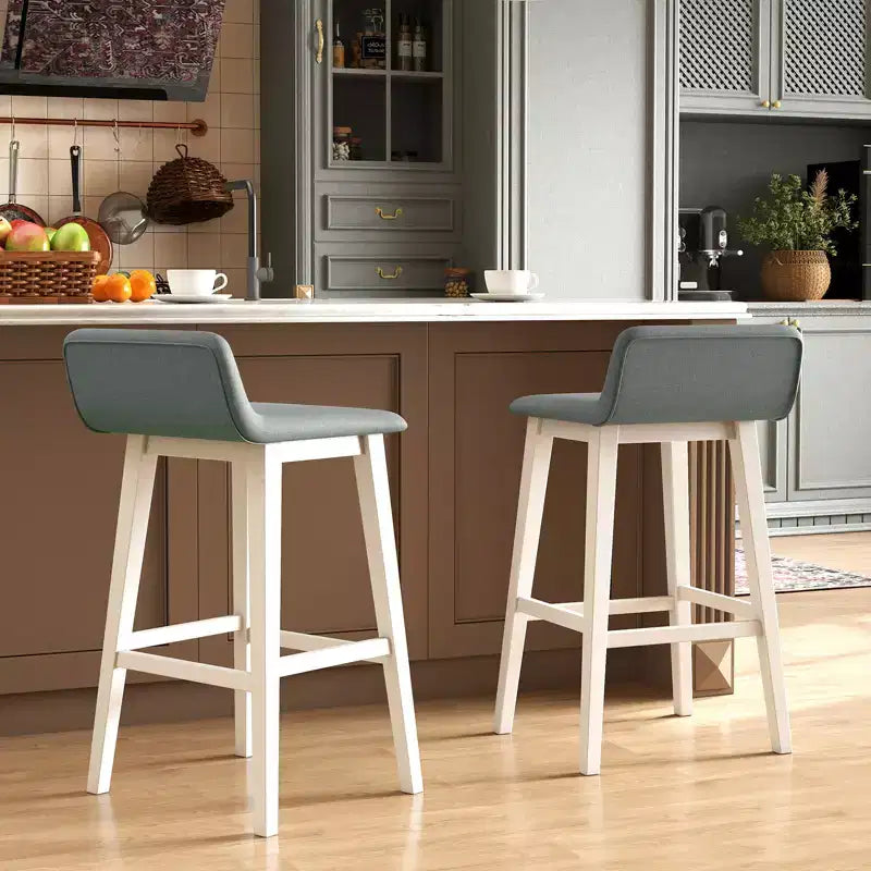Tabourets de bar rembourrés de 74 cm avec dossier bas, repose-pieds et pieds en bois pour îlot de cuisine