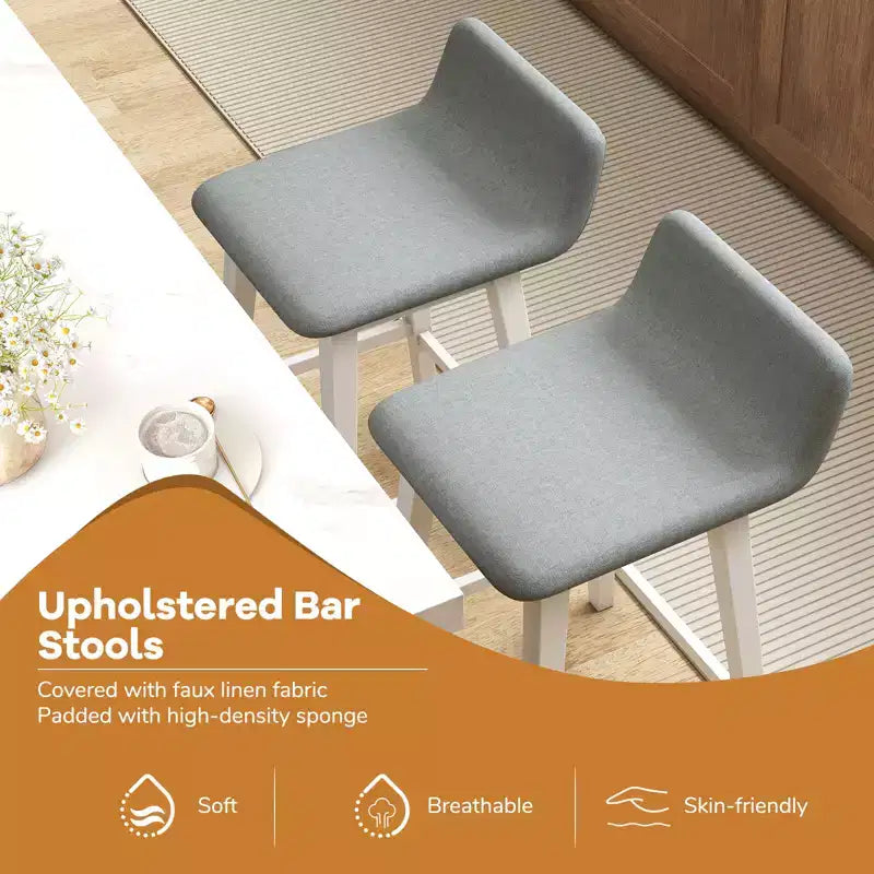Tabourets de bar rembourrés de 74 cm avec dossier bas, repose-pieds et pieds en bois pour îlot de cuisine
