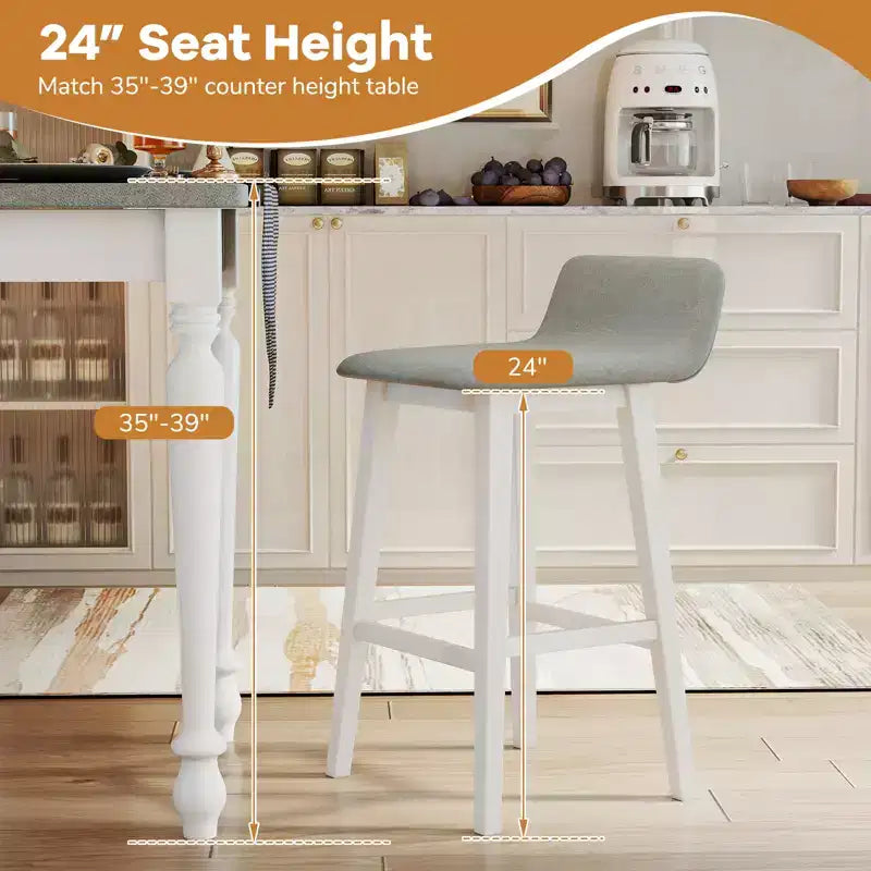 Tabourets de bar rembourrés de 74 cm avec dossier bas, repose-pieds et pieds en bois pour îlot de cuisine