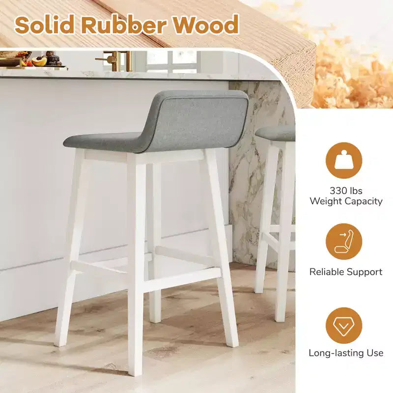 Tabourets de bar rembourrés de 74 cm avec dossier bas, repose-pieds et pieds en bois pour îlot de cuisine