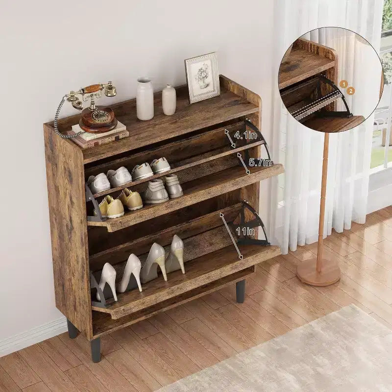 Meuble à chaussures 2 tiroirs en bois avec étagère réglable - Organisateur de rangement dissimulé pour entrée et couloir, solution peu encombrante pour le salon