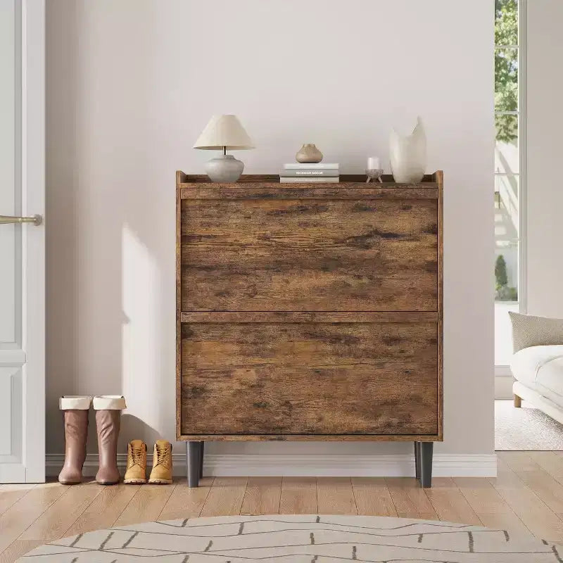 Meuble à chaussures 2 tiroirs en bois avec étagère réglable - Organisateur de rangement dissimulé pour entrée et couloir, solution peu encombrante pour le salon