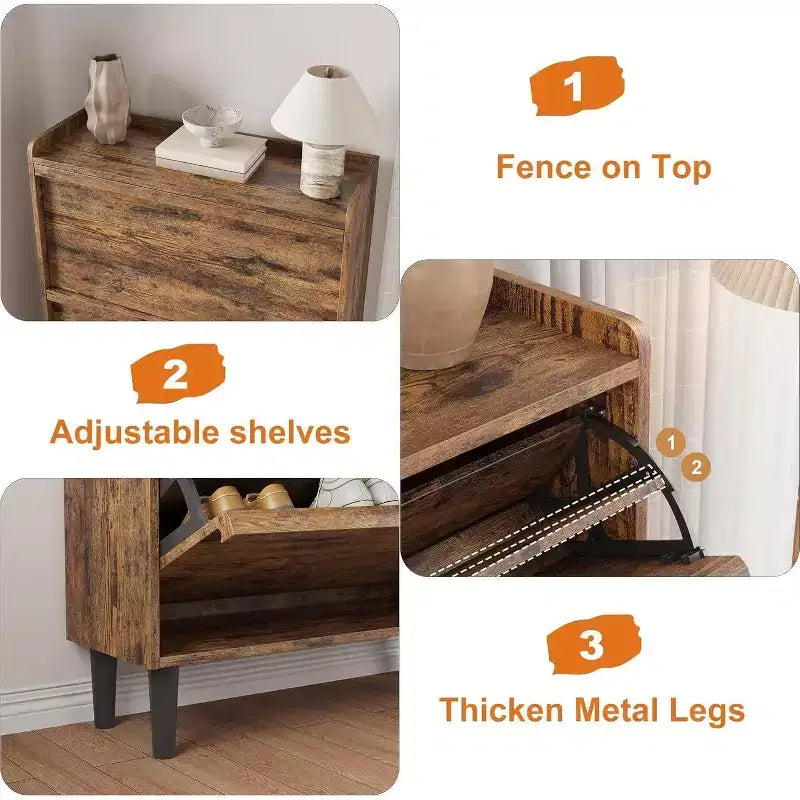 Meuble à chaussures 2 tiroirs en bois avec étagère réglable - Organisateur de rangement dissimulé pour entrée et couloir, solution peu encombrante pour le salon
