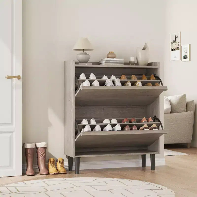 Meuble à chaussures 2 tiroirs en bois avec étagère réglable - Organisateur de rangement dissimulé pour entrée et couloir, solution peu encombrante pour le salon
