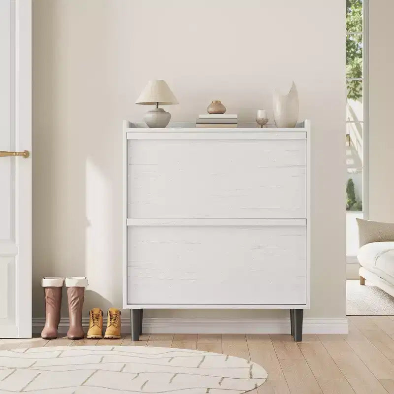 Meuble à chaussures 2 tiroirs en bois avec étagère réglable - Organisateur de rangement dissimulé pour entrée et couloir, solution peu encombrante pour le salon