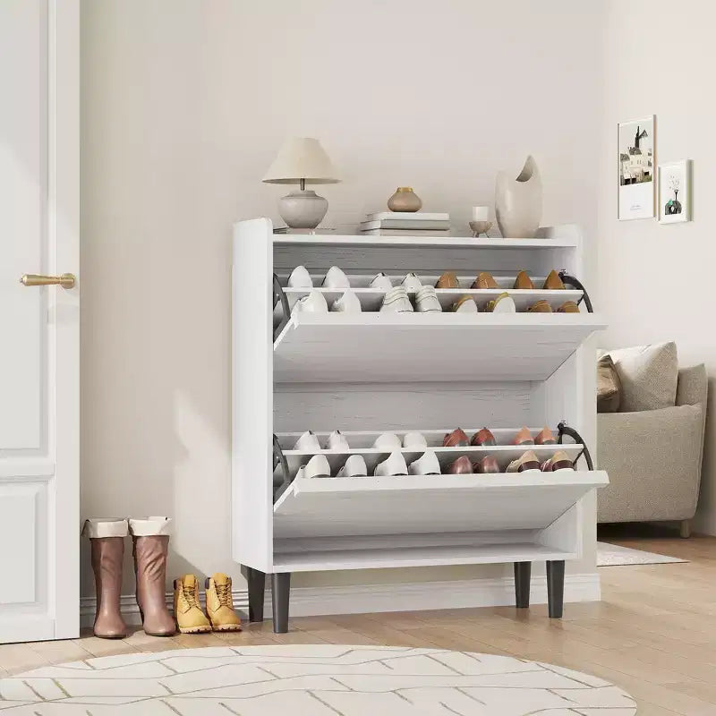 Meuble à chaussures 2 tiroirs en bois avec étagère réglable - Organisateur de rangement dissimulé pour entrée et couloir, solution peu encombrante pour le salon
