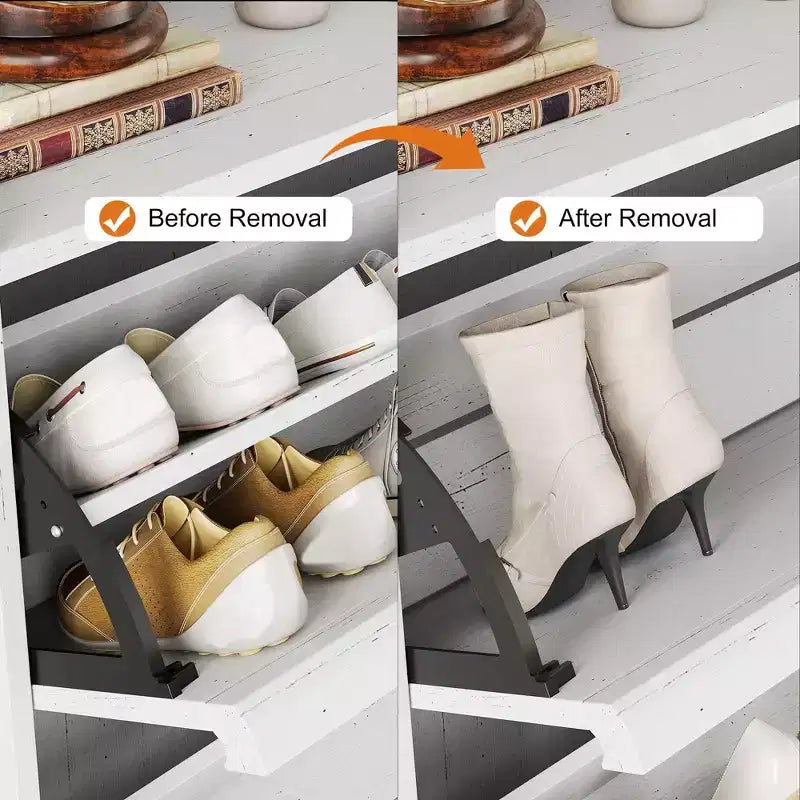 Meuble à chaussures 2 tiroirs en bois avec étagère réglable - Organisateur de rangement dissimulé pour entrée et couloir, solution peu encombrante pour le salon