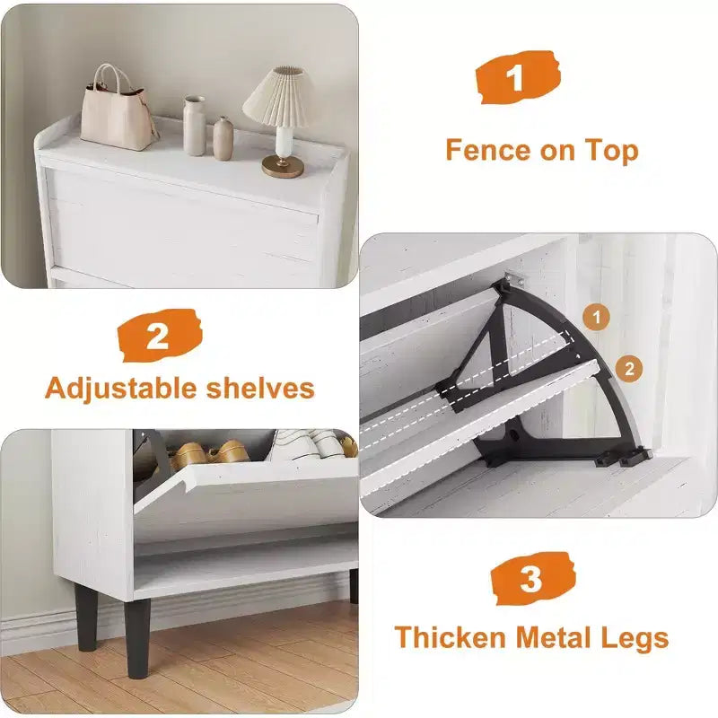 Meuble à chaussures 2 tiroirs en bois avec étagère réglable - Organisateur de rangement dissimulé pour entrée et couloir, solution peu encombrante pour le salon