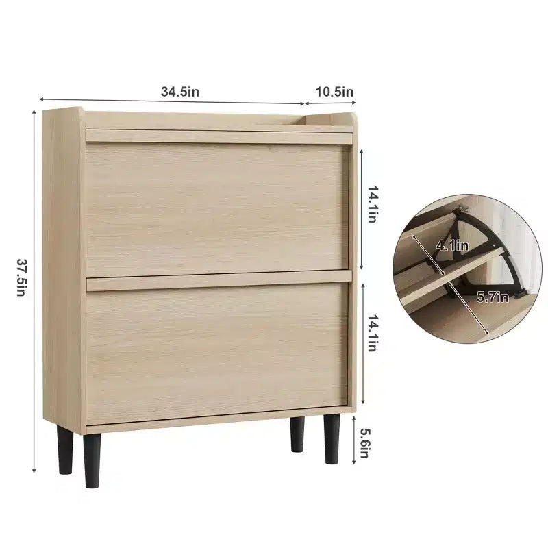 Meuble à chaussures 2 tiroirs en bois avec étagère réglable - Organisateur de rangement dissimulé pour entrée et couloir, solution peu encombrante pour le salon