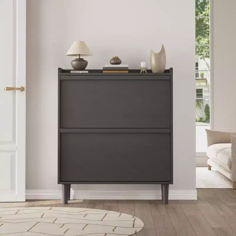 Meuble à chaussures 2 tiroirs en bois avec étagère réglable - Organisateur de rangement dissimulé pour entrée et couloir, solution peu encombrante pour le salon