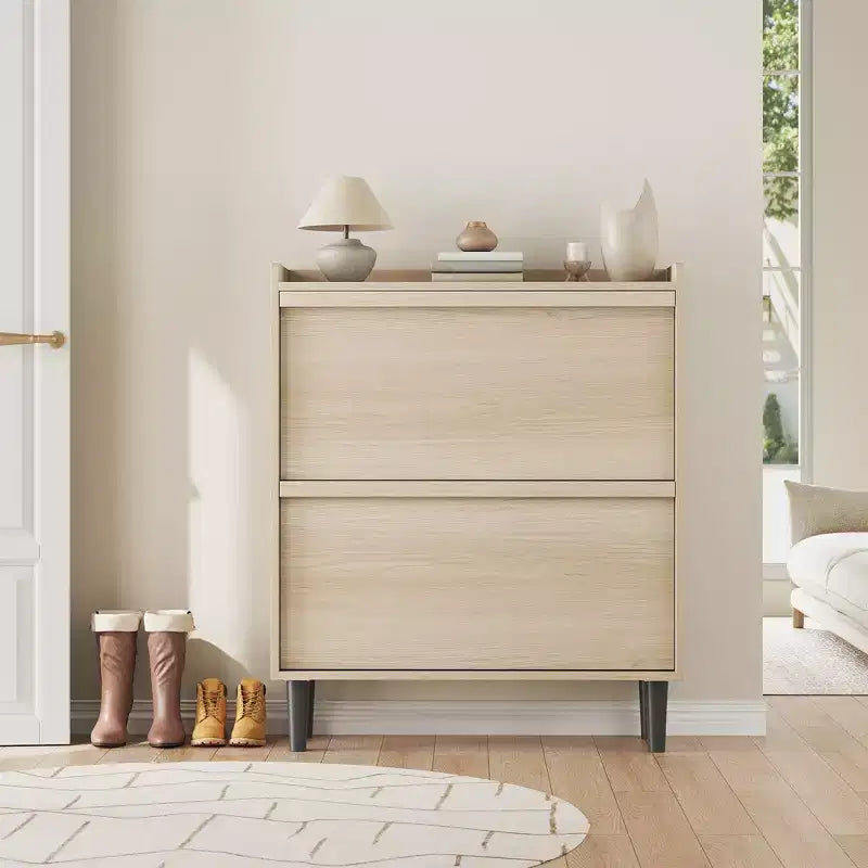 Meuble à chaussures 2 tiroirs en bois avec étagère réglable - Organisateur de rangement dissimulé pour entrée et couloir, solution peu encombrante pour le salon