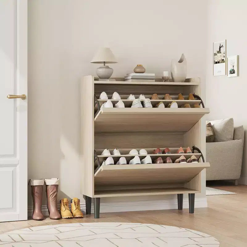 Meuble à chaussures 2 tiroirs en bois avec étagère réglable - Organisateur de rangement dissimulé pour entrée et couloir, solution peu encombrante pour le salon