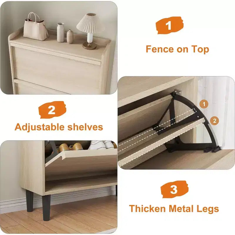 Meuble à chaussures 2 tiroirs en bois avec étagère réglable - Organisateur de rangement dissimulé pour entrée et couloir, solution peu encombrante pour le salon