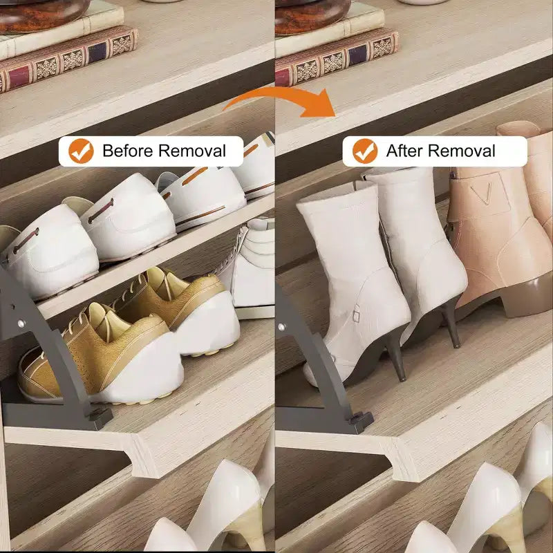Meuble à chaussures 2 tiroirs en bois avec étagère réglable - Organisateur de rangement dissimulé pour entrée et couloir, solution peu encombrante pour le salon