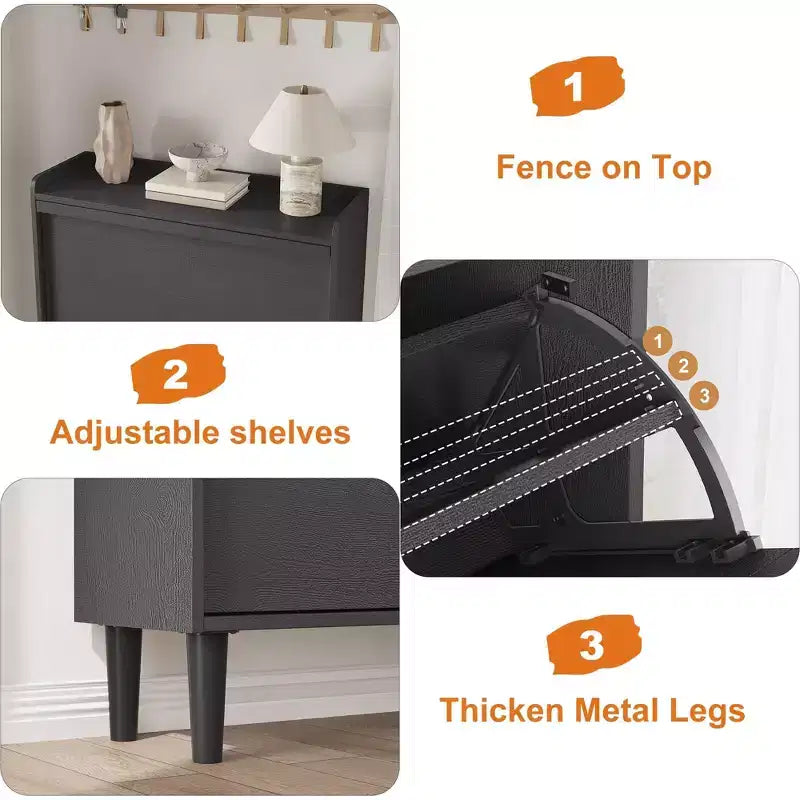 Meuble à chaussures 2 tiroirs en bois avec étagère réglable - Organisateur de rangement dissimulé pour entrée et couloir, solution peu encombrante pour le salon