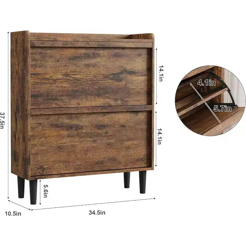 Meuble à chaussures 2 tiroirs en bois avec étagère réglable - Organisateur de rangement dissimulé pour entrée et couloir, solution peu encombrante pour le salon